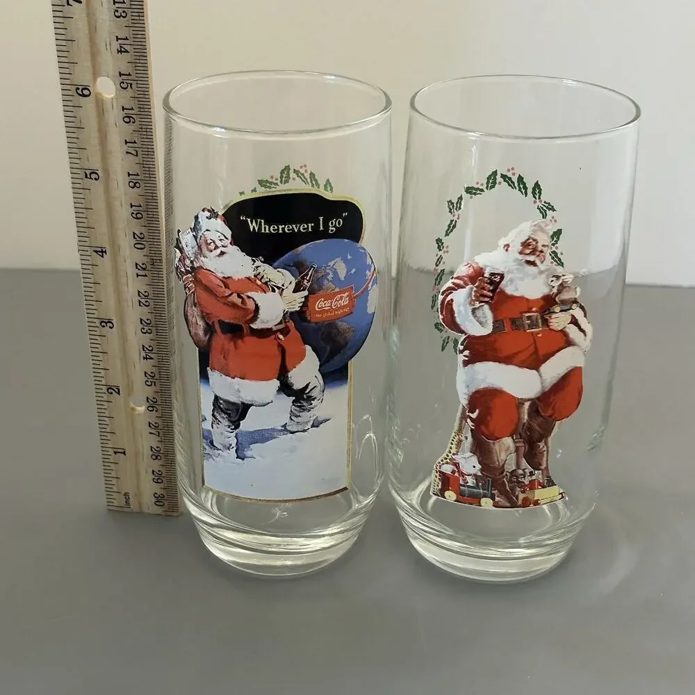 Coca Cola Santa Claus Drinking Glasses Tumbler Haddon Sundblom 6” Set of 2 VTG